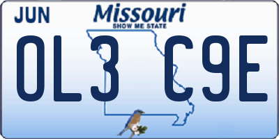 MO license plate OL3C9E