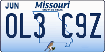 MO license plate OL3C9Z