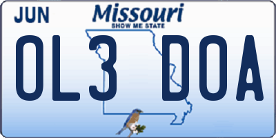 MO license plate OL3D0A