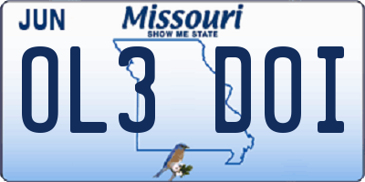 MO license plate OL3D0I