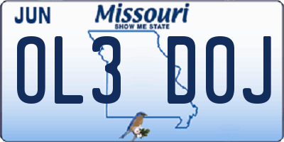 MO license plate OL3D0J