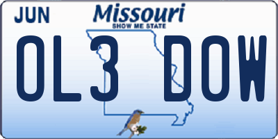 MO license plate OL3D0W