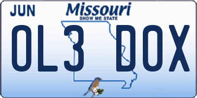 MO license plate OL3D0X