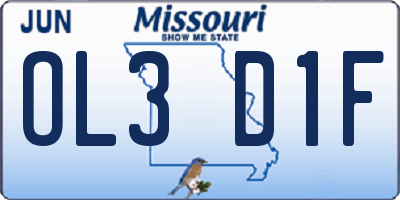 MO license plate OL3D1F
