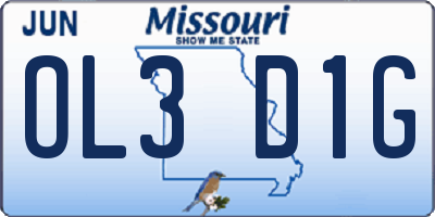 MO license plate OL3D1G