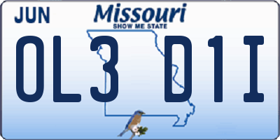 MO license plate OL3D1I