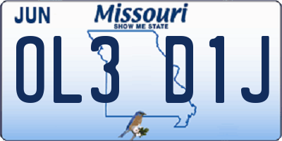 MO license plate OL3D1J