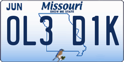 MO license plate OL3D1K