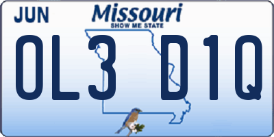 MO license plate OL3D1Q