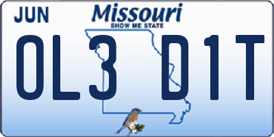 MO license plate OL3D1T