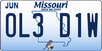 MO license plate OL3D1W