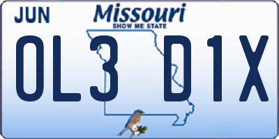 MO license plate OL3D1X