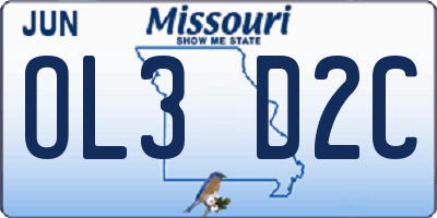 MO license plate OL3D2C