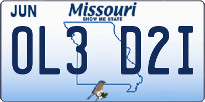 MO license plate OL3D2I