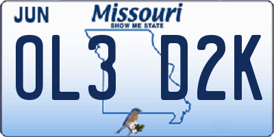 MO license plate OL3D2K