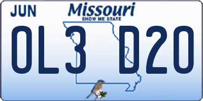 MO license plate OL3D2O