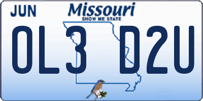MO license plate OL3D2U