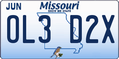 MO license plate OL3D2X