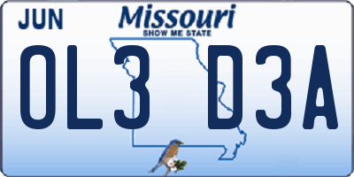 MO license plate OL3D3A