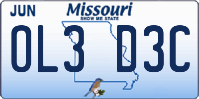 MO license plate OL3D3C