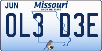MO license plate OL3D3E