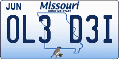 MO license plate OL3D3I