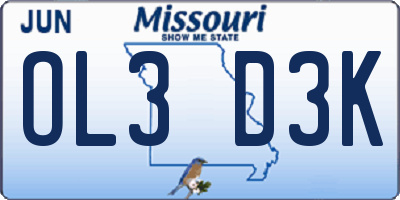 MO license plate OL3D3K
