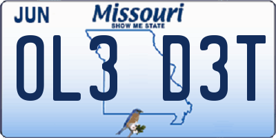 MO license plate OL3D3T
