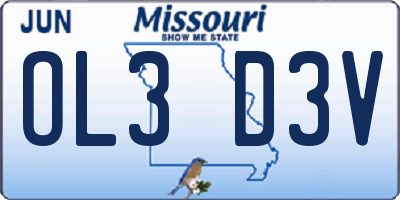 MO license plate OL3D3V