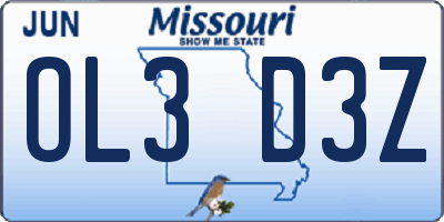 MO license plate OL3D3Z