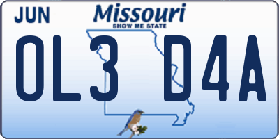 MO license plate OL3D4A