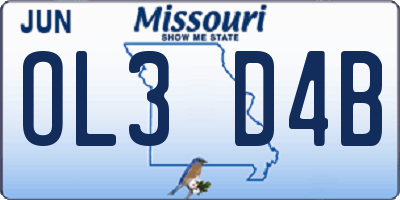 MO license plate OL3D4B