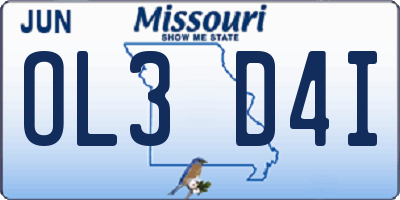 MO license plate OL3D4I