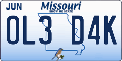 MO license plate OL3D4K