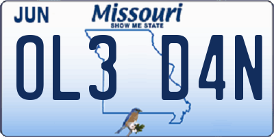 MO license plate OL3D4N