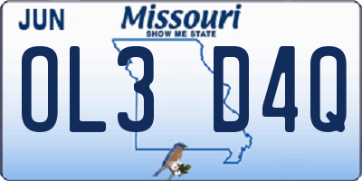 MO license plate OL3D4Q