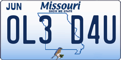 MO license plate OL3D4U
