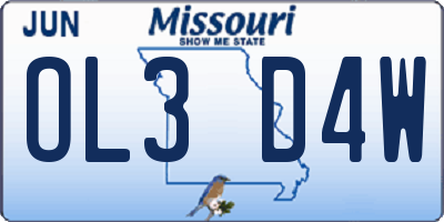 MO license plate OL3D4W