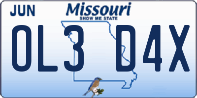 MO license plate OL3D4X
