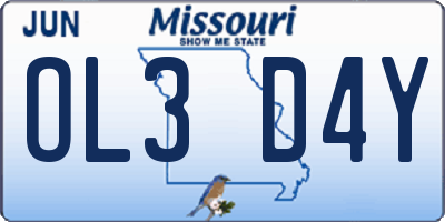 MO license plate OL3D4Y