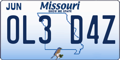 MO license plate OL3D4Z