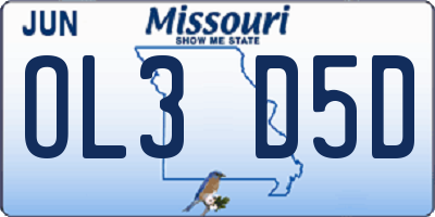 MO license plate OL3D5D