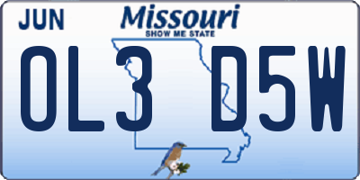 MO license plate OL3D5W