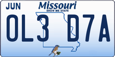 MO license plate OL3D7A