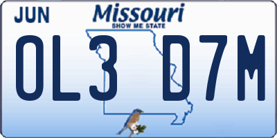 MO license plate OL3D7M