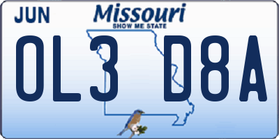 MO license plate OL3D8A