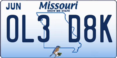 MO license plate OL3D8K