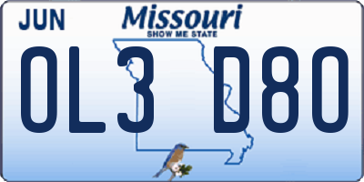 MO license plate OL3D8O