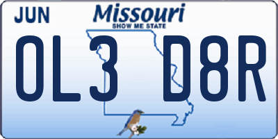 MO license plate OL3D8R