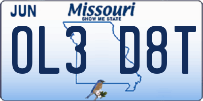 MO license plate OL3D8T